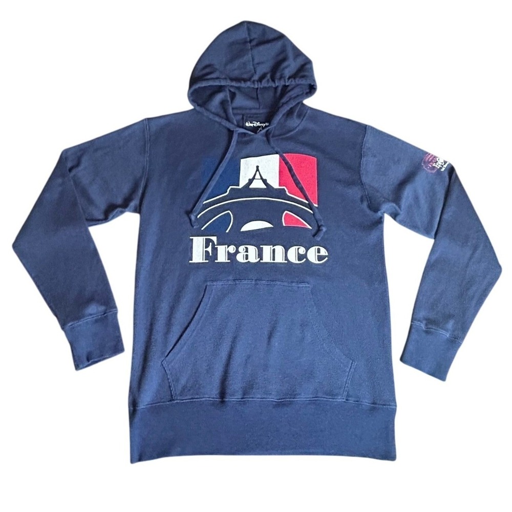 Walt Disney World Epcot France Pavilion Hoodie Sweatshirt Blue Knit Long Sleeve